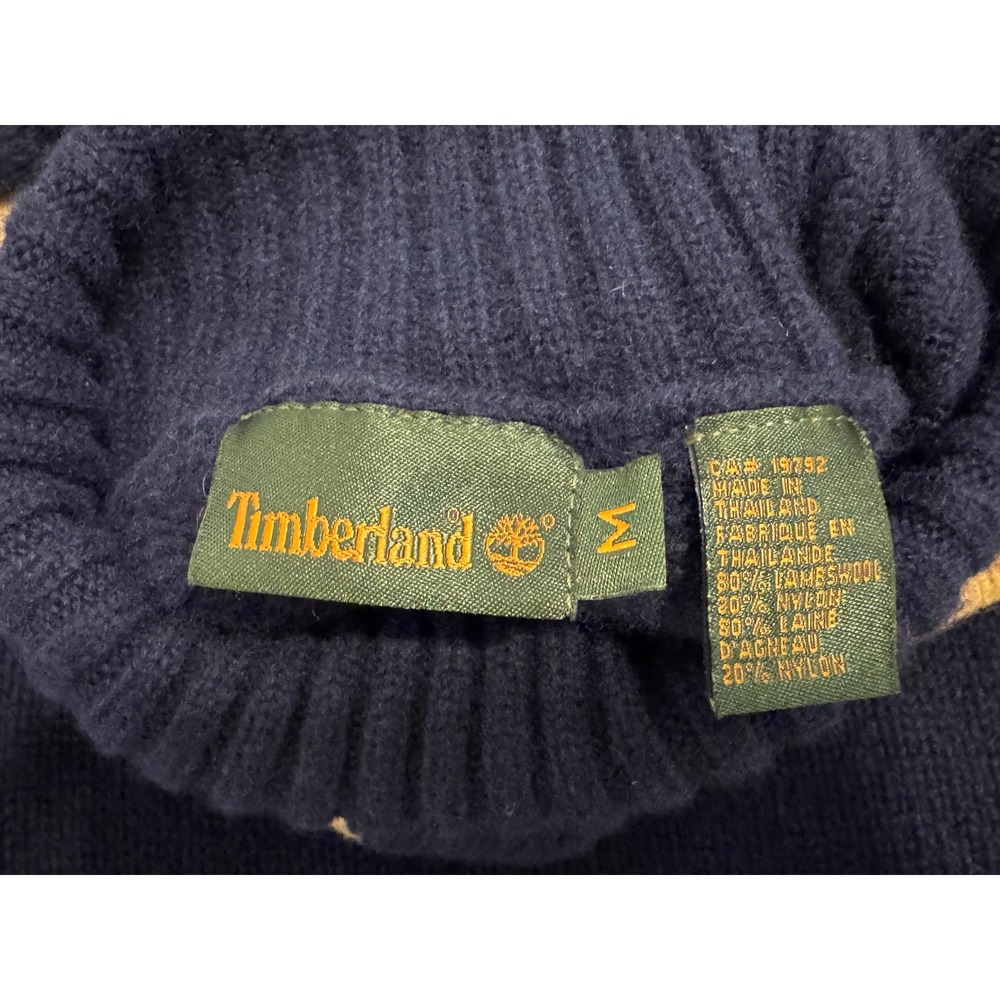 Vintage Timberland Mens Navy Blue Lambswool Blend Striped Turtleneck Sweater M - Picture 10 of 11